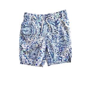 Lilly Pulitzer Boy's Junior Capri Swim Trunk Call My Shell Phone Resort White Sm